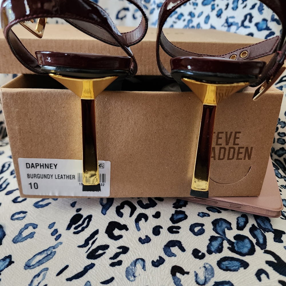 Steve Madden Burgundy Leather Sandals with Gold Accents